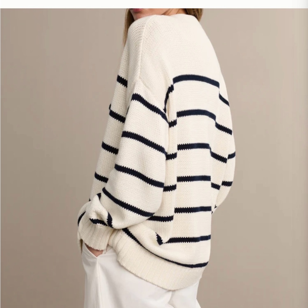 Jenni Kayne Cream Cardigan with Navy Stripes - Picture 3 of 7